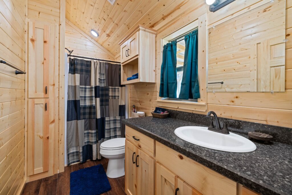 Full Bathroom In Cabin for Stay and Play Golf Report at Legends Golf Course on Lake LBJ