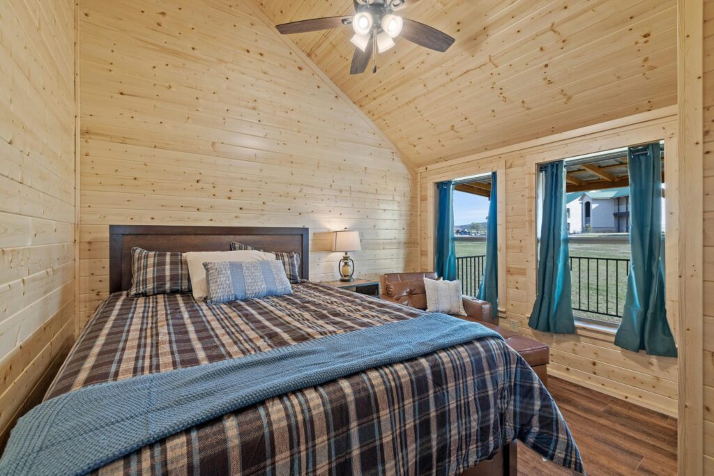 King Bedroom View in Cabins for Lodging at Legends Golf Course at Lake LBJ